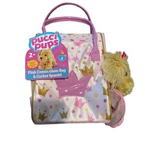 Pucci Pups Pink Crown Glam Bag with Cocker Spaniel Plush Puppy Set